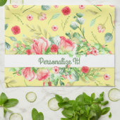 黄パーソナライズされたかわいらし色とピンクのフローラ キッチンタオル (折り畳み)