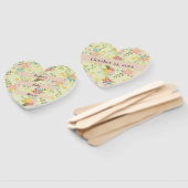 黄パーソナライズされたピンクグリーン花模様 ハンドファン (組立なし)