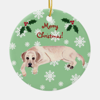黄パーソナライズされたラブラドールクリスマス セラミックオーナメント