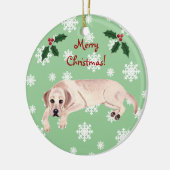黄パーソナライズされたラブラドールクリスマス セラミックオーナメント (左)