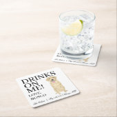 黄パーソナライズされたラブラドールドッグ結婚ズ スクエアペーパーコースター (インサイチュ)