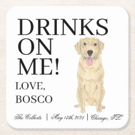 黄パーソナライズされたラブラドールドッグ結婚ズ スクエアペーパーコースター