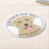 黄パーソナライズされたラブラドール結婚ズ ラウンドペーパーコースター (アングル)