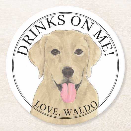 黄パーソナライズされたラブラドール結婚ズ ラウンドペーパーコースター (正面)