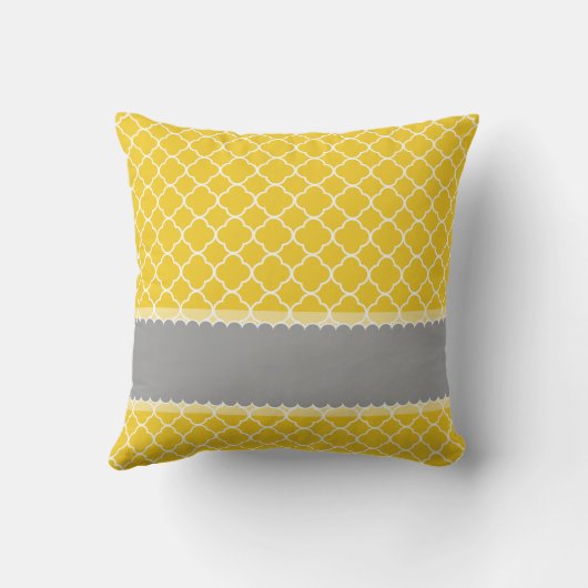 黄パーソナライズされた白グレークローバーパターン クッション (裏面)