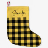黄パーソナライズされた素朴水牛プレイド スモールクリスマスストッキング (正面)