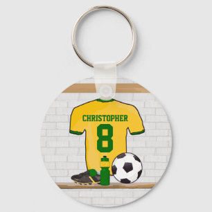 黄パーソナライズされた緑サッカーのジャージー キーホルダー