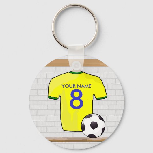黄パーソナライズされた緑サッカーのジャージー キーホルダー (正面)