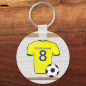 黄パーソナライズされた緑サッカーのジャージー キーホルダー (正面)