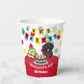 黄パーソナライズされた色と黒のラブラドール誕生日 紙コップ (正面)