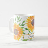 黄パーソナライズされた色ひまわり コーヒーマグカップ (正面左)