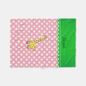 黄パーソナライズされた色キリン・ピンク・水玉模様 フリースブランケット (正面(横))