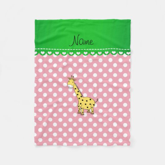 黄パーソナライズされた色キリン・ピンク・水玉模様 フリースブランケット (正面)