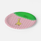 黄パーソナライズされた色キリン・ピンク・水玉模様 ペーパープレート (アングル)