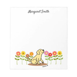 黄パーソナライズされた色ラブラドールと緑と花 ノートパッド