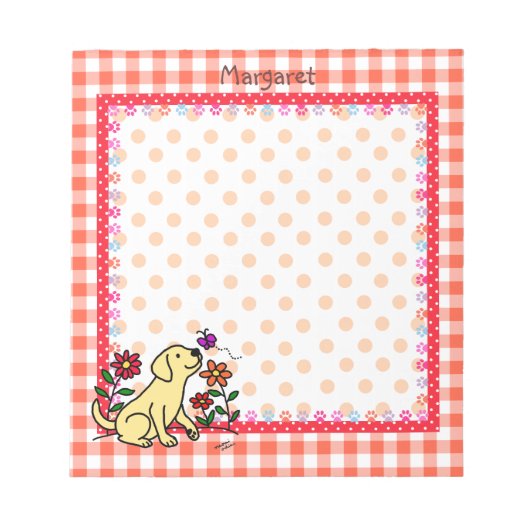 黄パーソナライズされた色ラブラドール&緑 ノートパッド (正面)