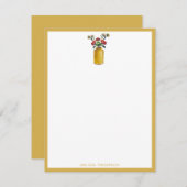 黄パーソナライズされた色ヴィンテージ水色の花 ノートカード (正面/裏面)