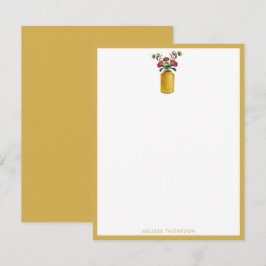 黄パーソナライズされた色ヴィンテージ水色の花 ノートカード