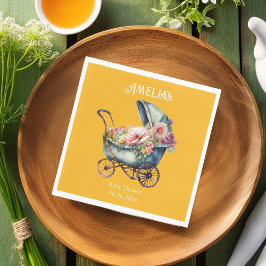 黄パーソナライズされた色ヴィンテージPramベビーシャワー スタンダードランチョンナプキン