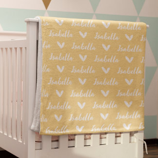 黄パーソナライズされた色名毛布(ハート付) フリースブランケット