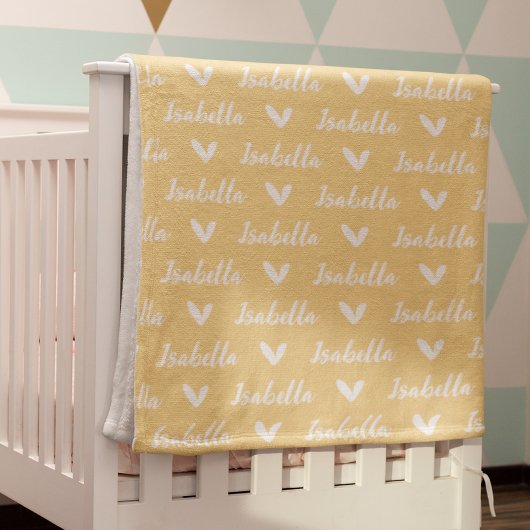 黄パーソナライズされた色名毛布(ハート付) フリースブランケット