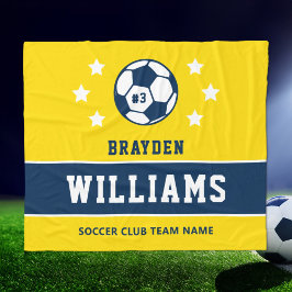 黄パーソナライズされた色・海軍サッカー選手の名前 フリースブランケット