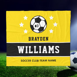 黄パーソナライズされた色・黒番サッカー選手の名前 フリースブランケット