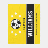 黄パーソナライズされた色・黒番サッカー選手の名前 フリースブランケット (正面)