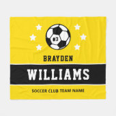 黄パーソナライズされた色・黒番サッカー選手の名前 フリースブランケット (正面(横))