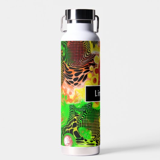黄パーソナライズされた色、黒、ライムグリーン流体アート ウォーターボトル (正面)