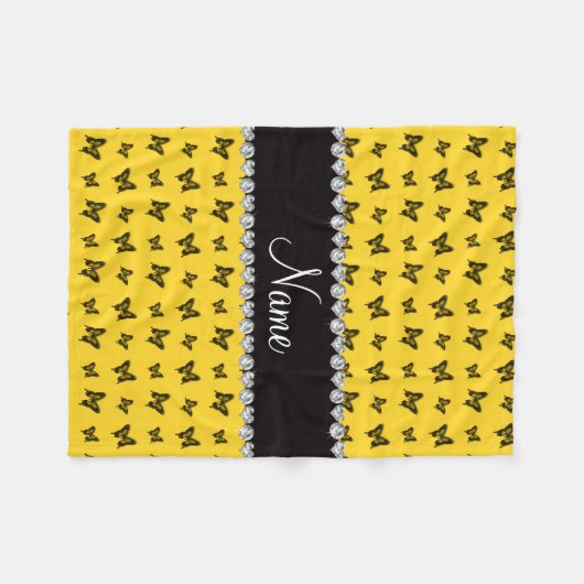 黄パーソナライズされた蝶の模様 フリースブランケット (正面(横))