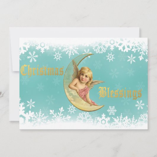 黄ビクトリアン金の月の天使のクリスマス シーズンカード (正面)
