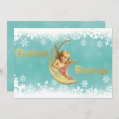 黄ビクトリアン金の月の天使のクリスマス シーズンカード (正面/裏面)