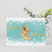 黄ビクトリアン金の月の天使のクリスマス シーズンカード (スタンド正面)