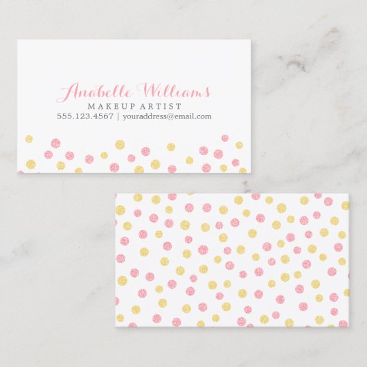 黄フェイク色とピンクのグリッター紙吹雪点 名刺 (正面/裏面)