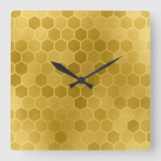 黄フェイク金ゴールド六角パターン スクエア壁時計 (正面)