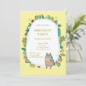 黄フクロウ。フローラ魔法の誕生パーティーの子ども 招待状 (スタンド正面)