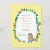 黄フクロウ。フローラ魔法の誕生パーティーの子ども 招待状 (正面/裏面)