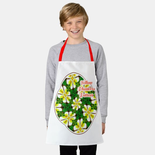 黄フランギパニ模様 エプロン (着用した状態)