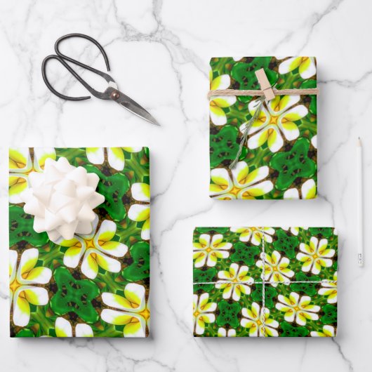 黄フランギパニ模様 ラッピングペーパーシート (正面)