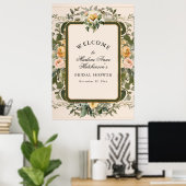 黄フランスのフローラテエレガントアブライダルシャワー ポスター (ホームオフィス)