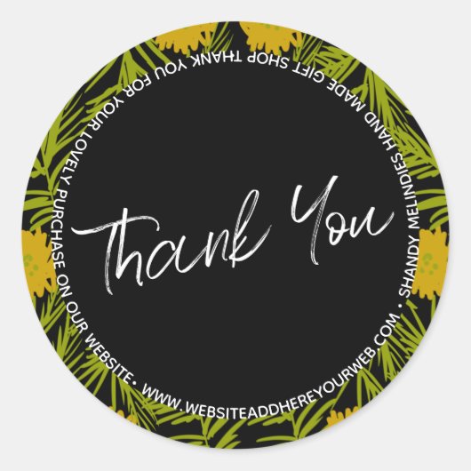黄フローラスクリプトビジネスサンキュー ラウンドシール (正面)