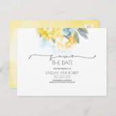 黄フローラソフトブルー日付の保存 案内ポストカード (正面/裏面)