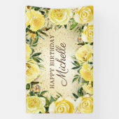 黄フローラバラ金ゴールドグリッターハッピーバースデー 横断幕 (縦)