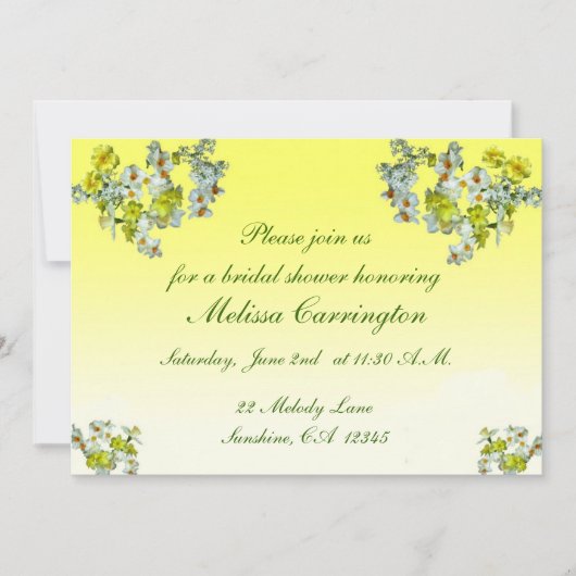 黄フローラブライダルシャワー 招待状 (正面)