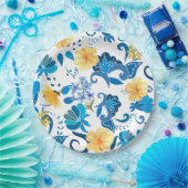 黄フローラ青イタリアンブライダルシャワー ペーパープレート (パーティー)