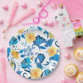 黄フローラ青イタリアンブライダルシャワー ペーパープレート (パーティー)