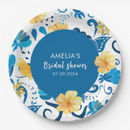 黄フローラ青イタリアンブライダルシャワー ペーパープレート