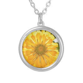 黄フローラ黄花黄デイジー シルバープレートネックレス