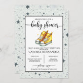 黄ベビーハイトップス赤ちゃんシャワー 招待状 (正面/裏面)